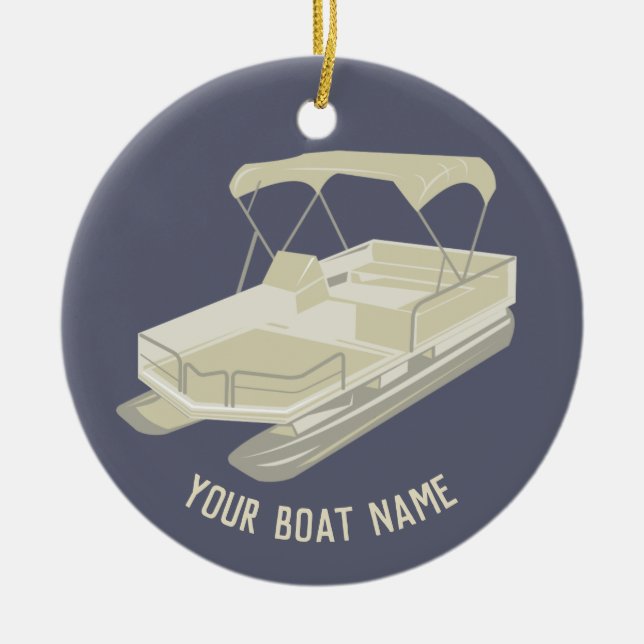 Blue och Tan Pontoon Boat Ornament (Framsidan)