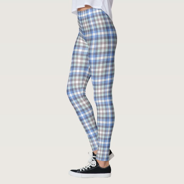 Blue och Taupe Tartan Mönster Leggings (Vänster)
