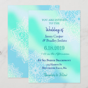 Blue och Teal Mandala Enchanted Bröllop Inbjudningar