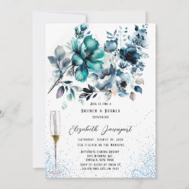 Blue och Teal Peony Glitter Brunch & Bubly Inbjudningar