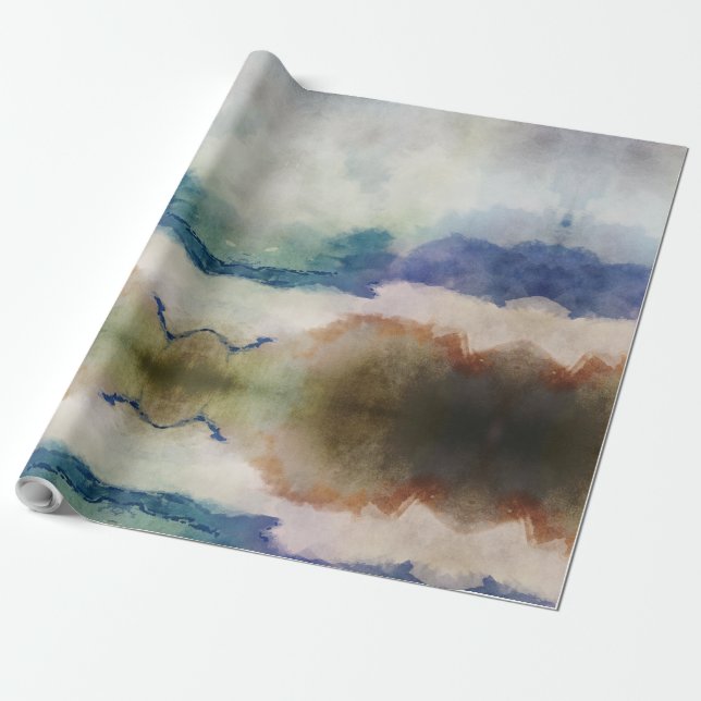Blue och Terracotta Watercolor Presentpapper (Utrullad)
