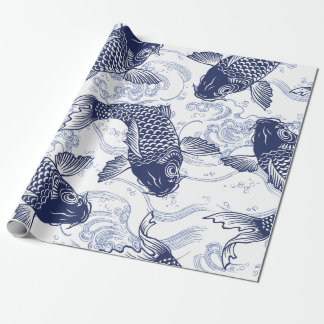 BLUE OCH VITE KOI FISH JAPANESE Papprare Presentpapper