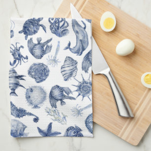 Blue- och White Coastal Kitchen Towel Kökshandduk