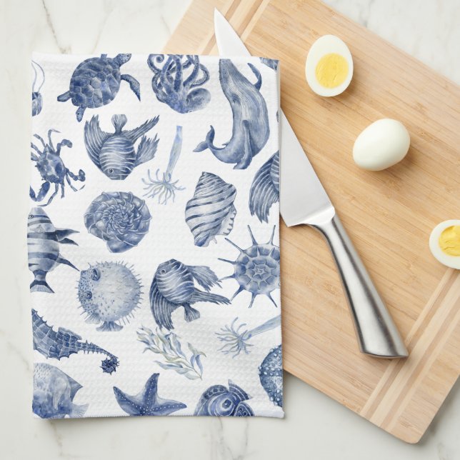 Blue- och White Coastal Kitchen Towel Kökshandduk (Vikt i Fjärdedel)