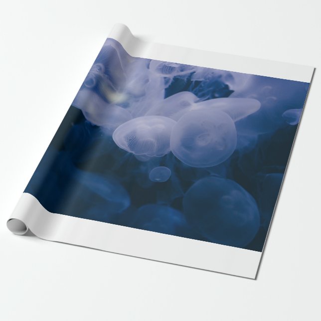 BLUE OCH WHITE JELLYFISH I VATTEN PRESENTPAPPER (Utrullad)