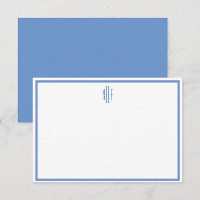 BLue och White Monogrammed platt anteckningskort Inbjudningar (Fram/baksida)