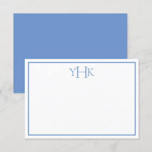 BLue och White Monogrammed platt anteckningskort Inbjudningar