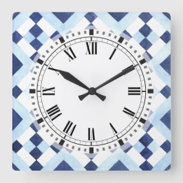 Blue- och White Moroccan Geometric Kitchen Fyrkantig Klocka