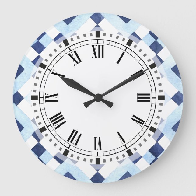Blue- och White Moroccan Geometric Kitchen Fyrkantig Klocka (Framsida)
