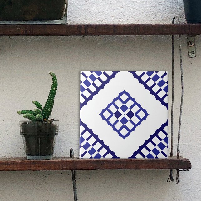 Blue- och White Mosaic Geometric Azulejo Mönster Kakelplatta (Skapare uppladdad)