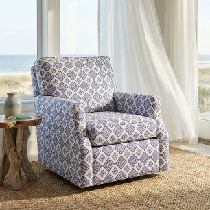 Blue- och White Mosaic Geometric Azure Mönster Tyg