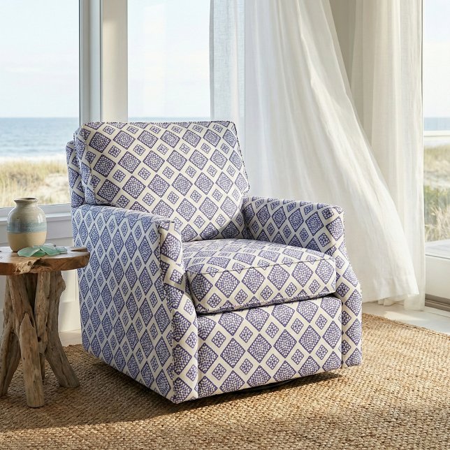 Blue- och White Mosaic Geometric Azure Mönster Tyg (Skapare uppladdad)