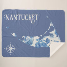 Blue och White Nantucket Sherpa Blanket