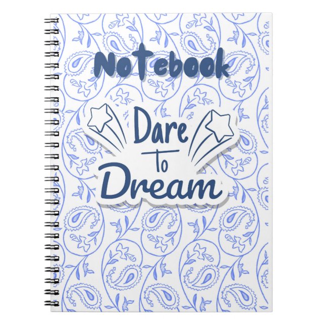 Blue och White Paisley Dreamy Motivational Anteckningsbok (Framsidan)