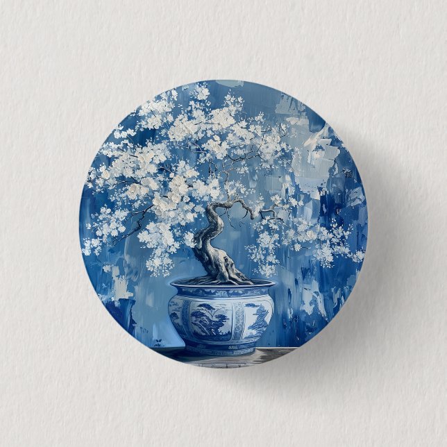 Blue- och White Porcelain China Chinoiserie Cherry Knapp (Framsida)
