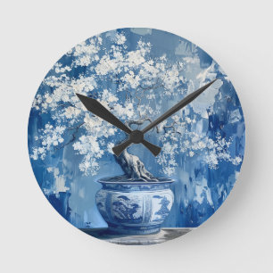 Blue- och White Porcelain China Chinoiserie Cherry Rund Klocka
