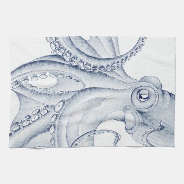 Blue Octopus Cephalopod Kraken Ink Kökshandduk (Horisontell)