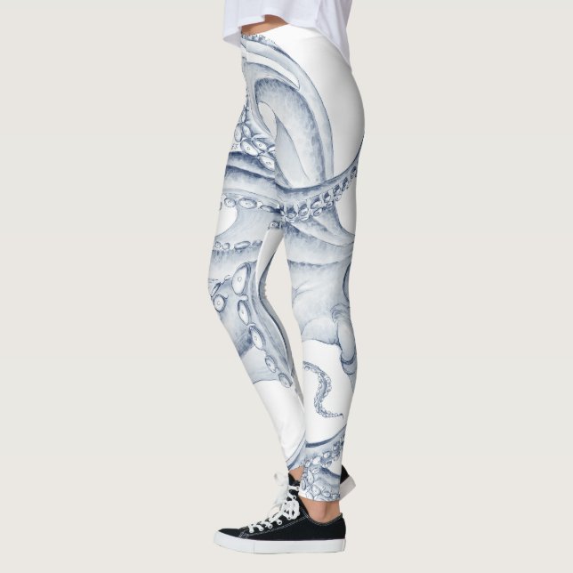 Blue Octopus Cephalopod Kraken Ink Leggings (Vänster)