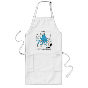 Blue Octopus Chef Personalize Long Apron Långt Förkläde