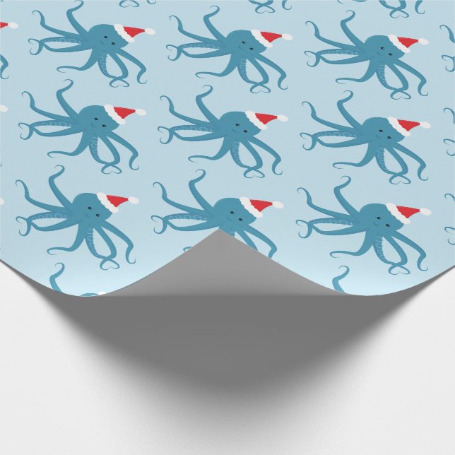 Blue Octopus Santa Hat-Helgdag  Presentpapper (Hörn)