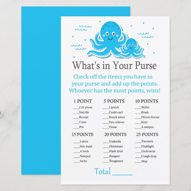 Blue Octopus What's in your purse match (Fram/baksida)