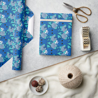 Blue Octopus with Bow Wrapping Paper Presentpapper