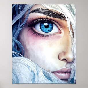 Blue Öga Close Fantasy Porträtt Poster