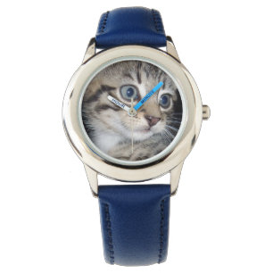 Blue Öga Fluffy Grått Kitten, Armbandsur