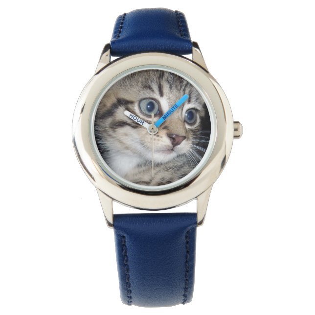 Blue Öga Fluffy Grått Kitten, Armbandsur (Framsida)