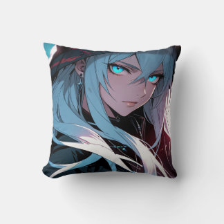 Blue Ögon Hooded Anime Girl Kudde