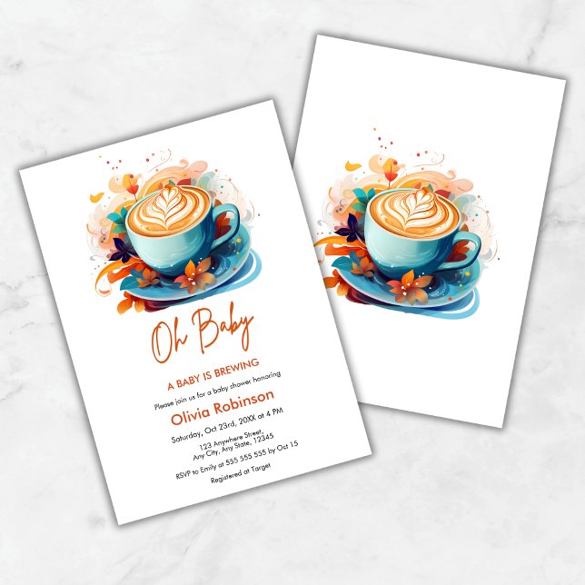 Blue Oh Baby A Baby är en babystövel för bröst. Inbjudningar (Blue Oh Baby A Baby is Brewing Coffee Baby Shower Invitation )