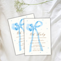 Blue Oh Baby minimalist Polka Dot Bow Baby Shower