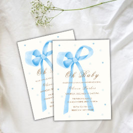Blue Oh Baby minimalist Polka Dot Bow Baby Shower Inbjudningar
