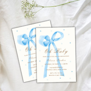 Blue Oh Baby minimalist Polka Dot Bow Baby Shower Inbjudningar