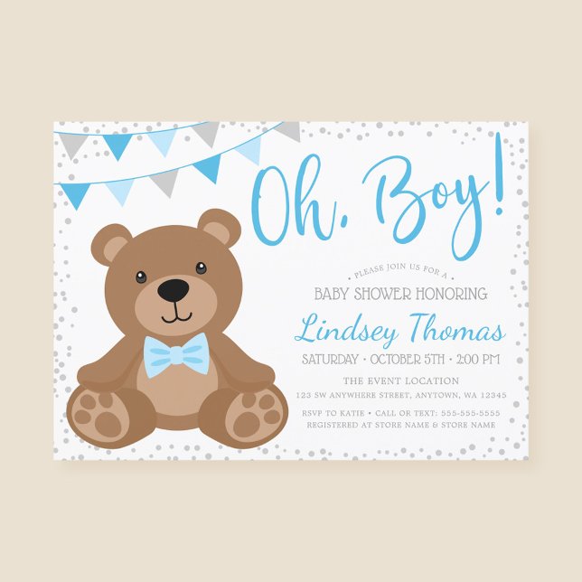 Blue Oh Boy Nalle Baby Shower Inbjudningar (Skapare uppladdad)