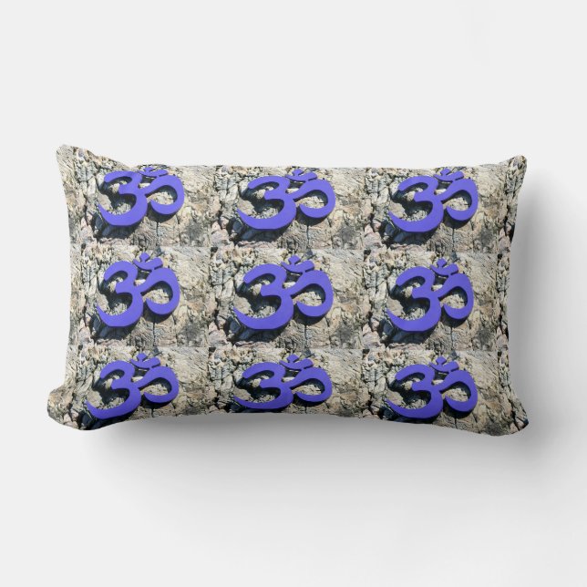 Blue Om-symbol på granit Lumbarkudde (Framsida)