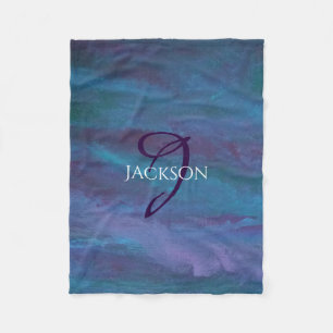 Blue Ombre-Abstrakt Lila Monogram för grovt vå Fleecefilt
