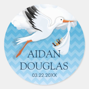 Blue Ombre Chevron Baby Namn Runt Klistermärke