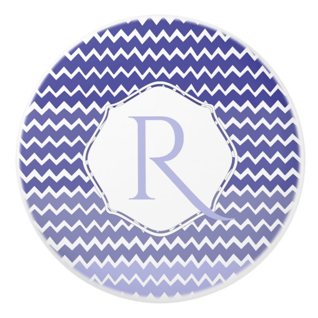 Blue Ombre Chevron Personlig Ceramic Knob Knopp (Framsidan)