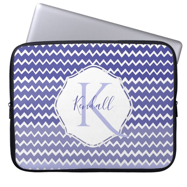Blue Ombre Chevron Personlig Laptop sleeve (Framsidan)