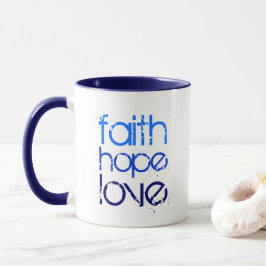 Blue Ombre Distress Font Faith Hope och Kärlek Mugg