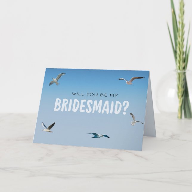 Blue Ombre Fiskmås Coastal Bridesmaid Frieri Kort (Framsida)