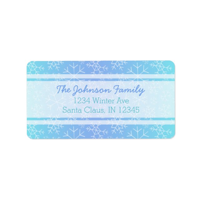 Blue Ombre Hand plockade Snowflake-Adressetiketter Adressetikett (Framsidan)