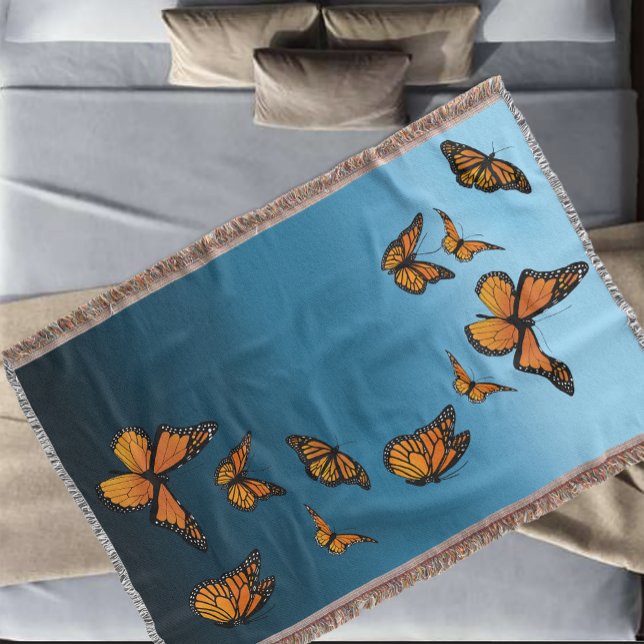 Blue Ombre Monarch Butterflies Filt (Skapare uppladdad)