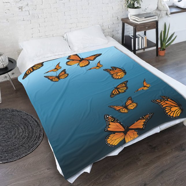Blue Ombre Monarch Butterflies Fleecefilt (Skapare uppladdad)