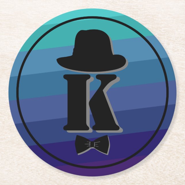 Blue Ombre Namn Initial Monogram För manar Underlägg Papper Rund (Framsidan)