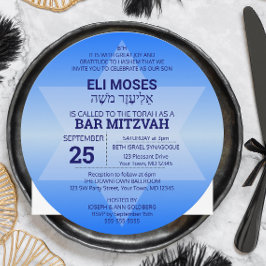 Blue Ombre Star of David Hebrew Namn Pub Mitzvah Inbjudningar