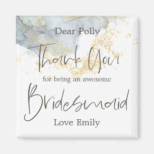 Blue Ombré Watercolor Guld Tack Bridesmaid Gift Magnet