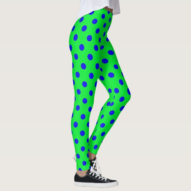 Blue On Green Polka Dots Pattern Design  Leggings (Skapare uppladdad)