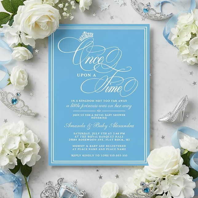 Blue Once Upon A Time Princess Baby Shower Inbjudningar (Princess Baby Shower | Once Upon a Time Princess Baby Shower Invitation)